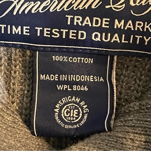 American Rag Gray Knit Cotton 1/4 Button Sweater, Size XL - Picture 6 of 6